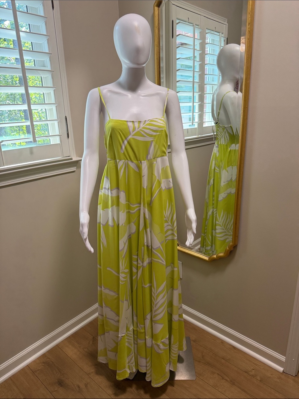 Lime-Green large NWT Floral Maxi Dress with White Print